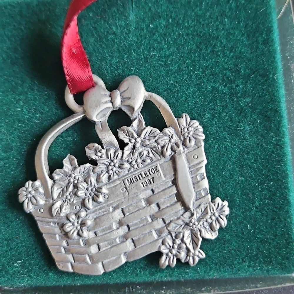 Longaberger Commemorative Pewter Basket Ornaments Set Of 4 1995 In Box EUC